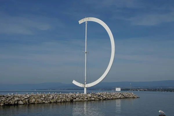 Skulpturen Eole Wind Vane Hamnen Ouchy Lausanne Schweiz — Stockfoto