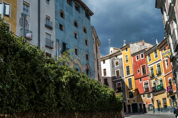 Scenic View Colorful Houses Village Cuenca Spain Cloudy Sky — Stock Photo, Image
