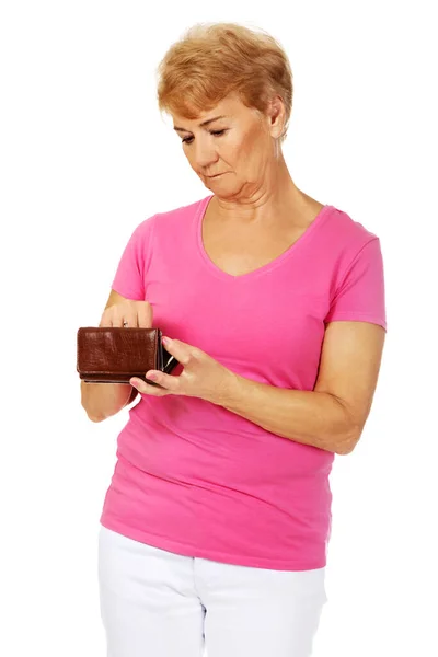 Portrait Old Worried Polish Woman Summer Outfit Checking Her Wallet — Stock Photo, Image