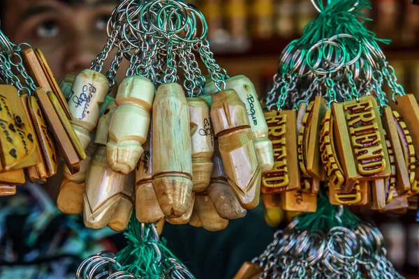 Baguio Philippines Dec 2016 Close Seup Shot Wooden Key Chains — стоковое фото