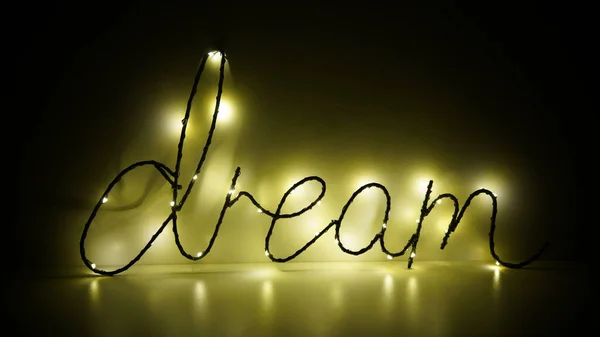 Dream Yellow Led Light Sign Black Background Great Wallpape — Stock Photo, Image