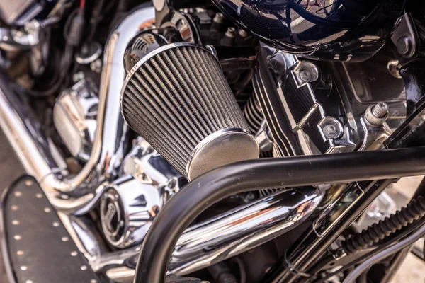 Een Close Van Details Van Een Moderne Klassieke Motorfiets — Stockfoto