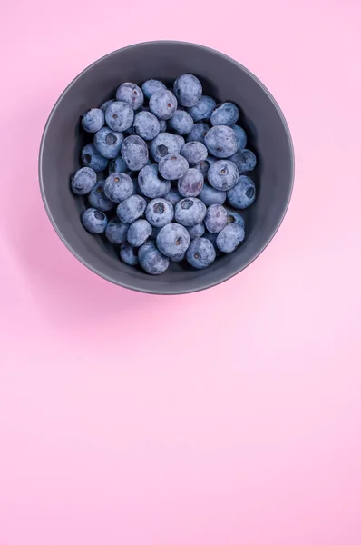 Bowl Fresh Blueberries Isolated Pink Background Free Space Text — Stock Photo, Image