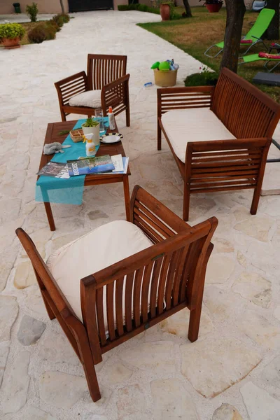 Zadar Croatia Jul 2021 Wooden Table Chairs Resort Home Sunny — Stock Photo, Image