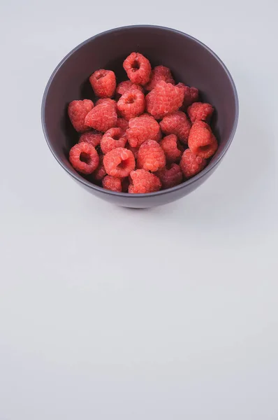 Bowl Fresh Raspberries Isolated Whi Background Free Space Text — Stock Photo, Image