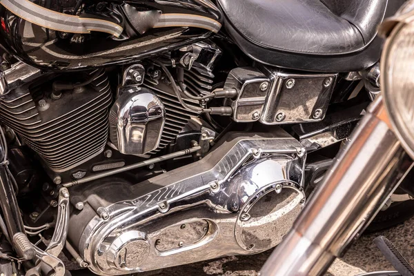 Een Close Van Details Van Een Moderne Klassieke Motorfiets — Stockfoto