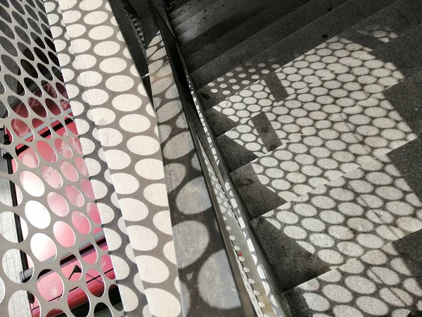 Closeup Shot Shadow Metal Grid Stairs — Stock Photo, Image