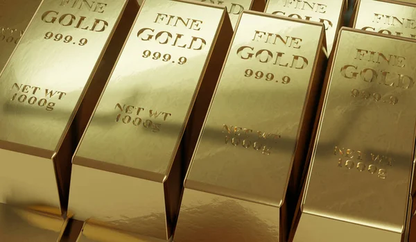 Pile Arranged Gold Bars 1000G Net Weights — Stock Photo, Image