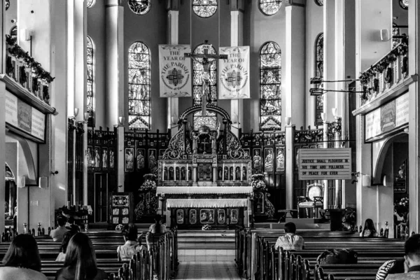 Baguio Philippines December 2016 Egy Szürkeárnyalatos Felvétel Belsejében Miasszonyunk Engesztelés — Stock Fotó