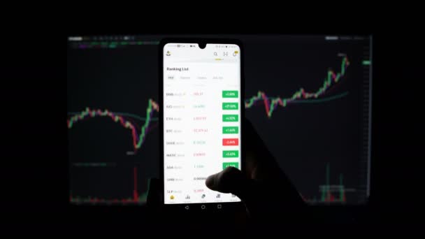 Close Trader Using Smartphone — Stock Video