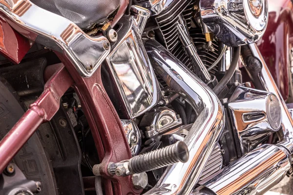 Een Close Van Details Van Een Moderne Klassieke Motorfiets — Stockfoto