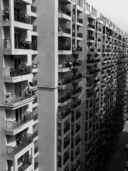 Plan Niveaux Gris Bloc Bâtiments Résidentiels Modernes Avec Balcons — Photo