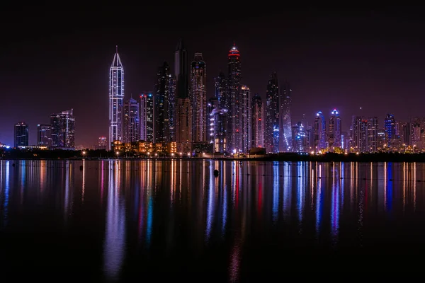 Una Hermosa Vista Dubai Marina Por Noche Con Los Rascacielos — Foto de Stock