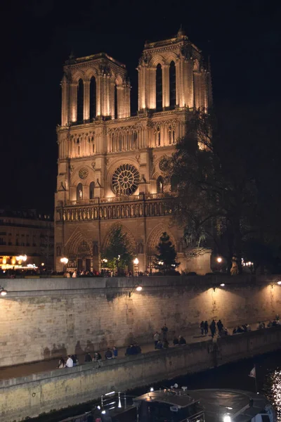 Uma Bela Vista Catedral Notre Dame Paris França Noite — Fotografia de Stock