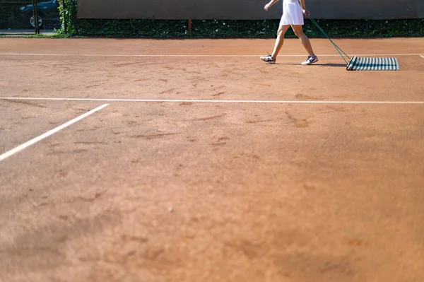 Gros Plan Des Jambes Une Joueuse Tennis Marchant Sur Court — Photo