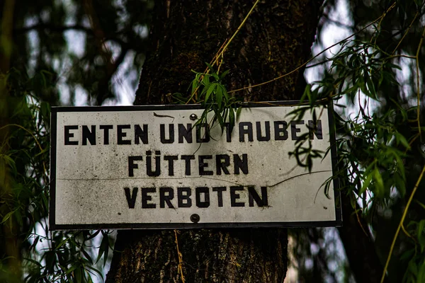 Ein Verbotsschild Mit Der Aufschrift Enten Und Tauben Dürfen Nicht — Stockfoto