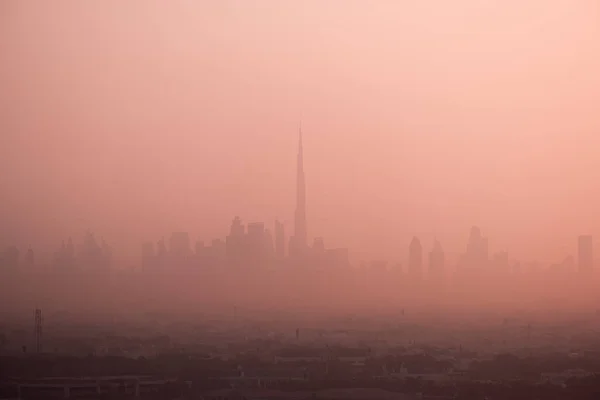 Krásný Výhled Dubajský Panorama Zamlženém Ránu — Stock fotografie