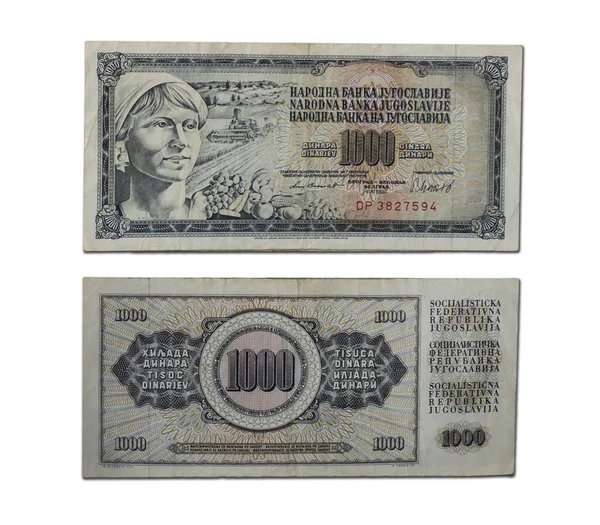 1000 Dinares Yugoslavos Billete Época — Foto de Stock