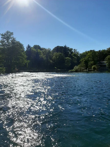 High Angle Shot Sun Rays Reflection Shining River Waters — Stock Photo, Image