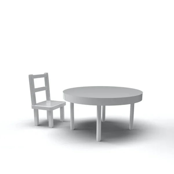 Renderowanie Biały Stół Krzesło Odizolowanym Białym Tle — Zdjęcie stockowe