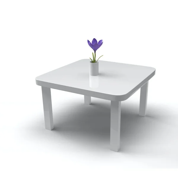 独立した白い部屋と白いテーブルの上に紫色の3Dレンダリングが上昇しました — ストック写真