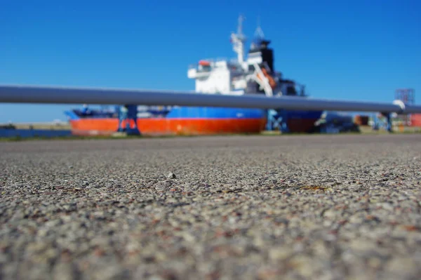 Nahaufnahme Des Bodens Hafen Mit Den Schiffen Hintergrund — Stockfoto