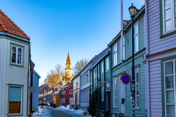 Een Prachtig Uitzicht Straten Stad Tijdens Winter Trondheim Noorwegen — Stockfoto