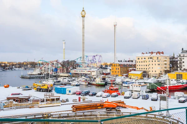 Лодки Корабли Реке Содерстром Порту Стокгольма Швеция — стоковое фото