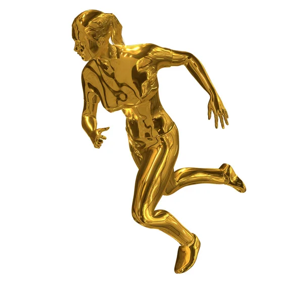 Рендеринг Золотой Скульптурной Медали Бегуна Выделенной Белом Фоне — стоковое фото