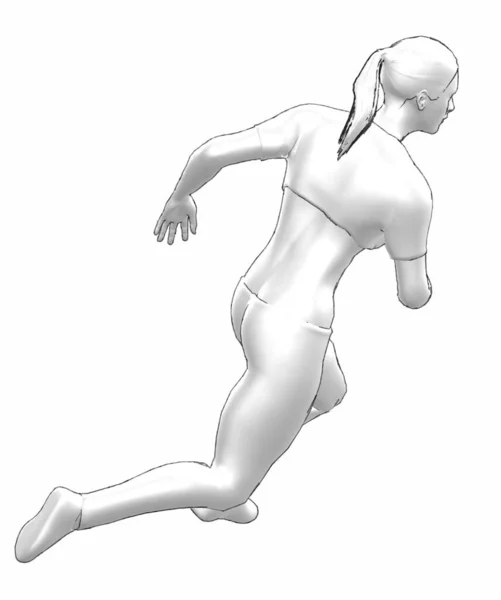 银质慢跑者雕塑奖杯在白色背景上的3D渲染 — 图库照片