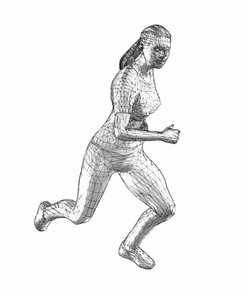 银质慢跑者雕塑奖杯在白色背景上的3D渲染 — 图库照片