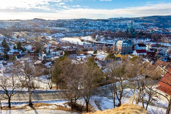 Una Hermosa Vista Del Paisaje Urbano Durante Invierno Trondheim Noruega —  Fotos de Stock