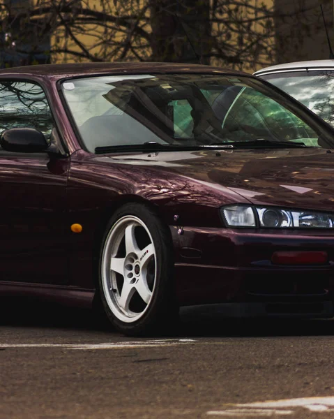 Closeup Purple Car Outdoor Parking Space — Stock Photo, Image