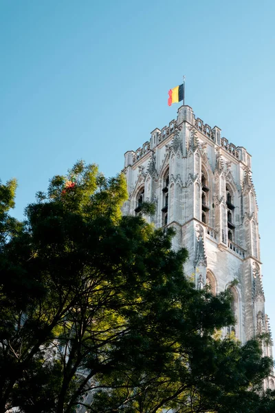 Ângulo Baixo Histórica Catedral São Miguel Santa Gudula Bruxelas Bélgica — Fotografia de Stock