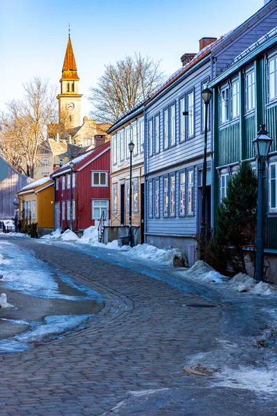 Красивый Вид Улицы Города Зимой Тронхейме Норвегия — стоковое фото