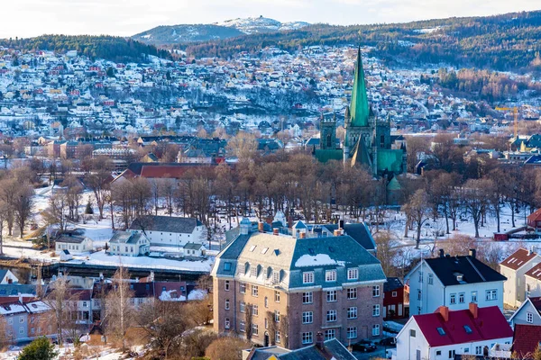 Красивый Вид Нидарос Норвежском Тронхейме Солнечный Зимний День — стоковое фото