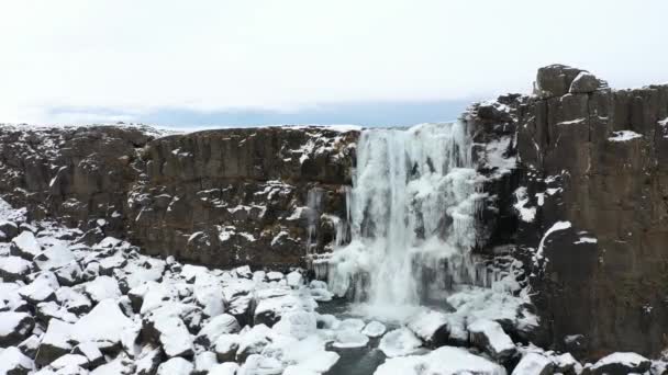 Iceland Paisagem Cachoeira Natureza Água Dia Nublado — Vídeo de Stock