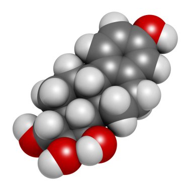 Estetrol natural estrogen hormone molecule. 3D rendering. Atoms are represented as spheres with conventional color coding clipart