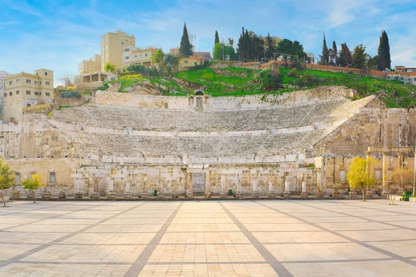 Vista Frontal Del Histórico Teatro Romano Ammán Jordania Viajes Turismo — Foto de Stock