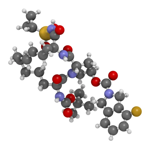 Danoprevir Epatite Molecola Farmaco Antivirale Rendering Gli Atomi Sono Rappresentati — Foto Stock