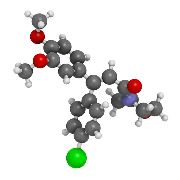 Molekuła Grzybobójcza Dimetomorfu Renderowanie Atomy Reprezentowane Jako Sfery Konwencjonalnym Kodowaniem — Zdjęcie stockowe