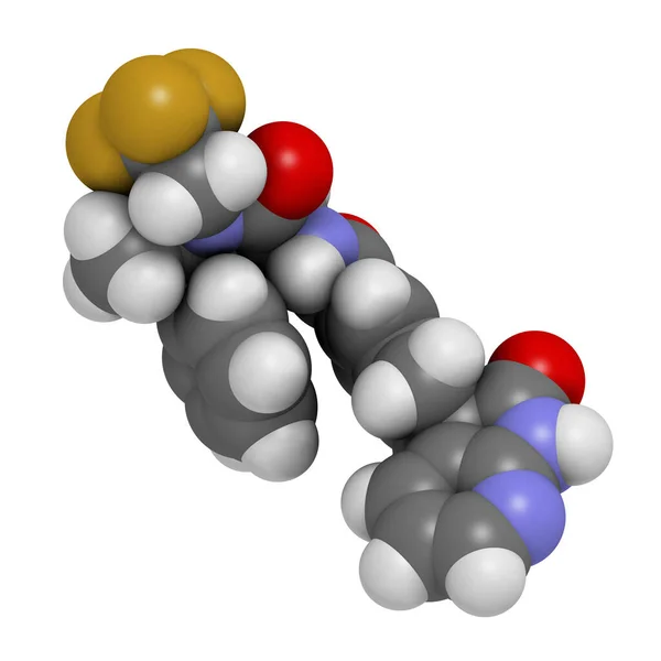 Ubrogepant Migränläkemedelsmolekyl Cgrp Receptorantagonist Återgivning Atomer Representeras Som Sfärer Med — Stockfoto