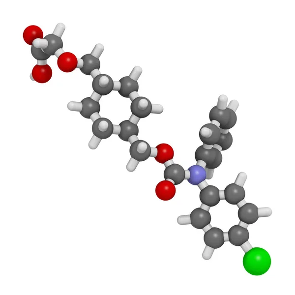 Ralinepag肺动脉高压药物分子 3D渲染 原子被表示为具有常规颜色编码的球体 — 图库照片