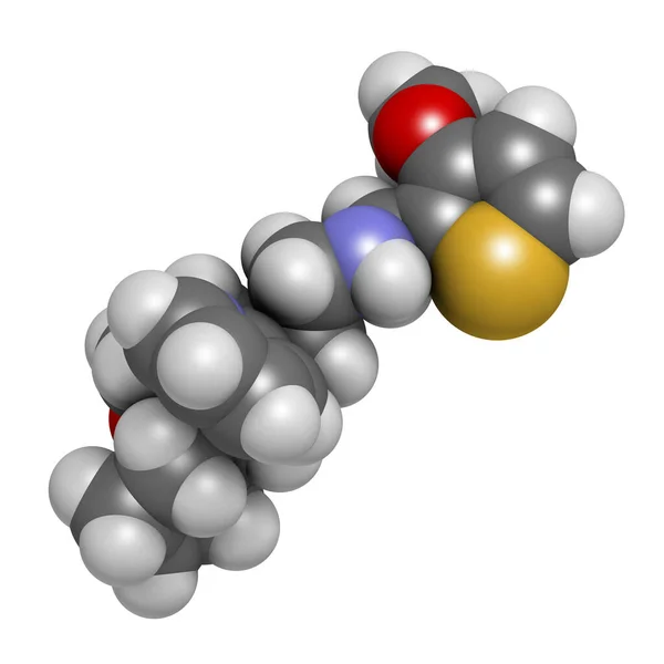 Oliceridin Opioid Smärta Drog Molekyl Återgivning Atomer Representeras Som Sfärer — Stockfoto