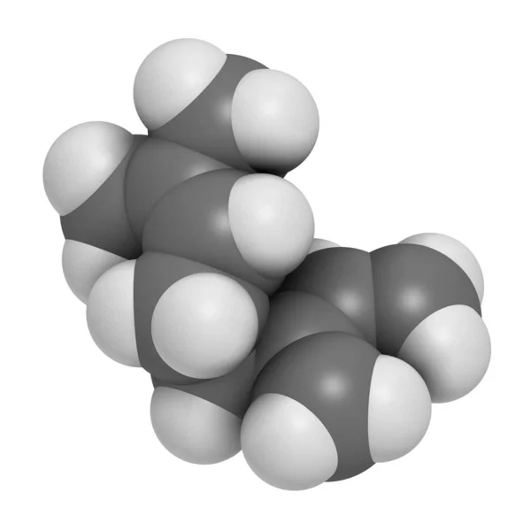 ミレセン モノテルペン分子 3Dレンダリング 原子は従来のカラーコーディングを持つ球として表されます グレー — ストック写真