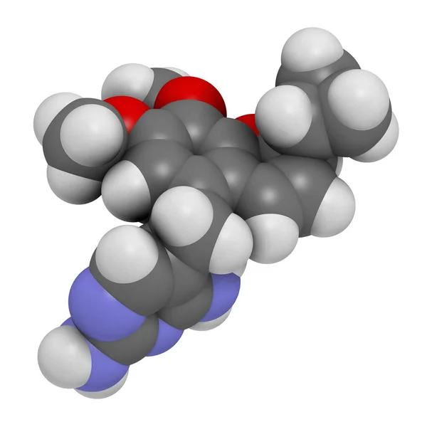 イクラプリム系抗生物質薬分子 3Dレンダリング 原子は従来のカラーコーディングを持つ球として表されます — ストック写真