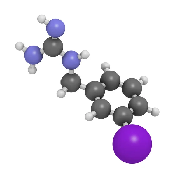 Iobenguaan 131 Geneesmiddelmolecuul Tegen Kanker Radiofarmaceutisch Weergave Atomen Worden Weergegeven — Stockfoto