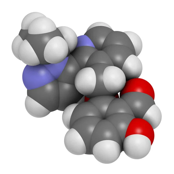 Voxelotor镰状细胞疾病药物分子 3D渲染 原子被表示为具有常规颜色编码的球体 — 图库照片