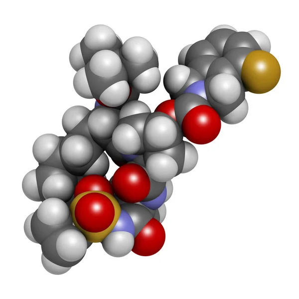 Danoprevir Hepatit Antiviral Ilaç Molekülü Boyutlu Görüntüleme Atomlar Geleneksel Renk — Stok fotoğraf