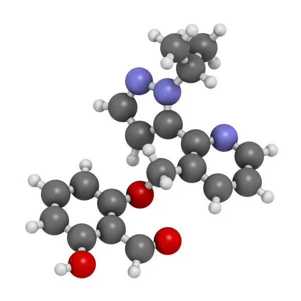 Voxelotor镰状细胞疾病药物分子 3D渲染 原子被表示为具有常规颜色编码的球体 — 图库照片